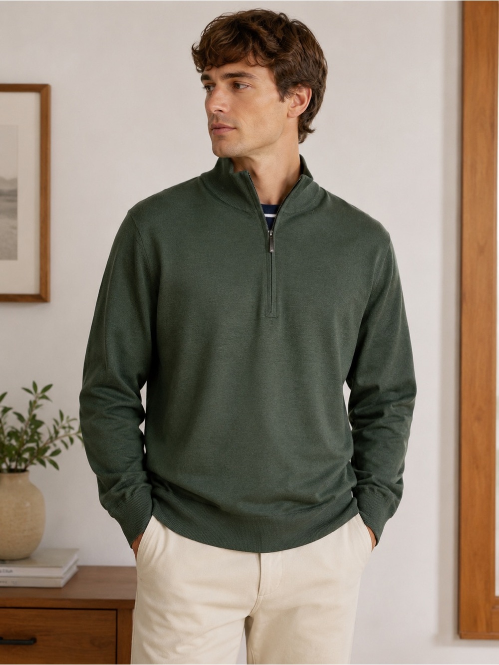 Brooks Brothers Olive Green Quarter-Zip Sweater